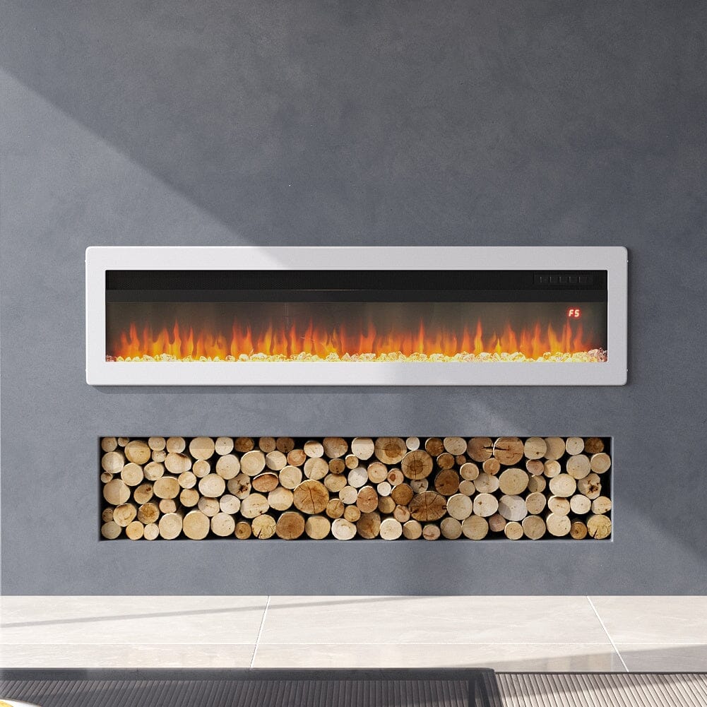 40/50/60 Inch Black/White Electric Fireplace 1800W Wall Mounted Heater With Installation Kit Wall Mounted Fireplaces Living and Home White 60inch